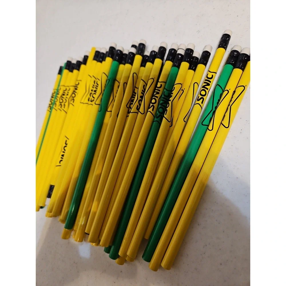 Lot Of 50 Wooden Pencils 'Sonic' With Rubber Erasers‎ Unsharpened